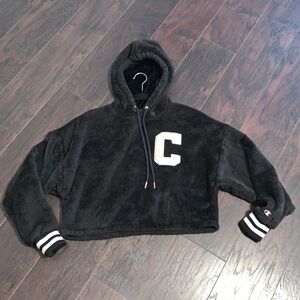 Champion Women's Faux-Fur Cropped Black Hoodie, sz Small